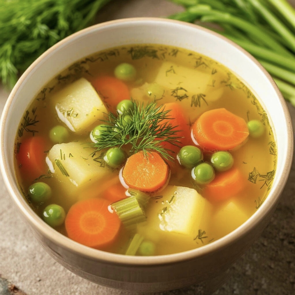 Light Chicken Vegetable Soup with Potatoes and Herbs